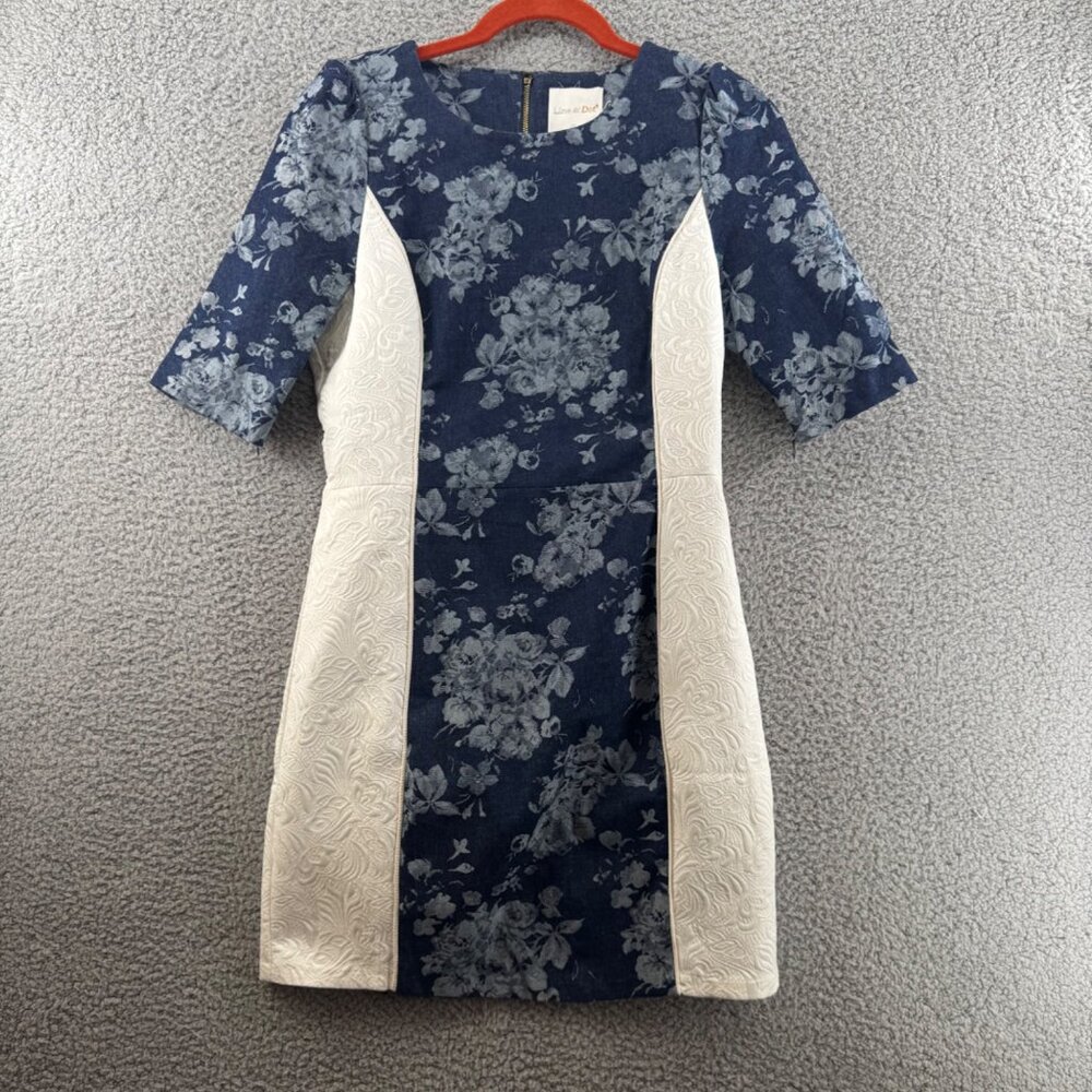 Line & Dot Floral Denim White Side Panels Dress  Size M NWT